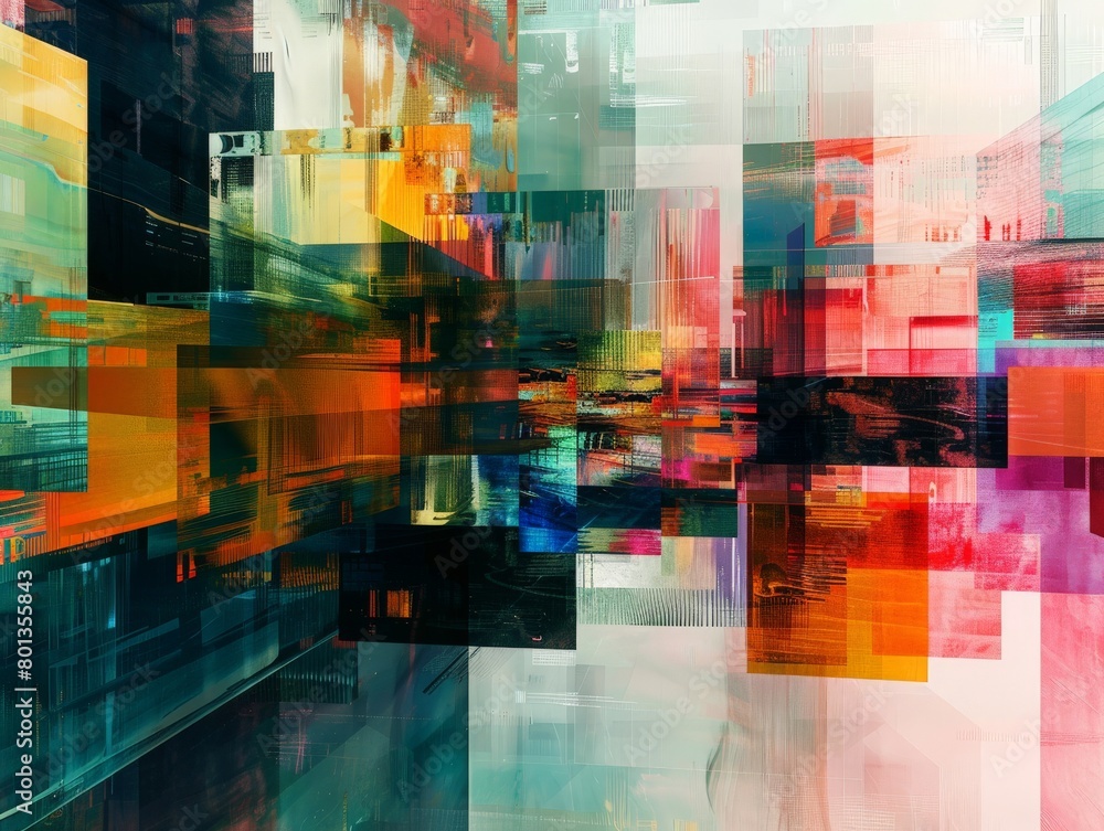 Aufkleber a digital landscape composed of geometric shapes morphing and shifting, reflecting an ever evolving 