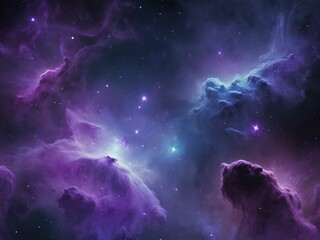 Abstract background of space and galaxies with nebulas and interstellar clouds with blue and purple theme color full of beauties. AI Generated