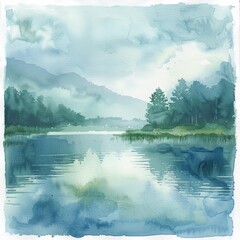 Watercolor landscapes with fluid brush strokes, depicting serene, dreamy water scenes.
