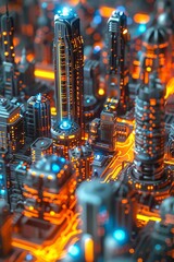 A future cityscape with integrated IoT systems, secure and monitored by advanced AI
