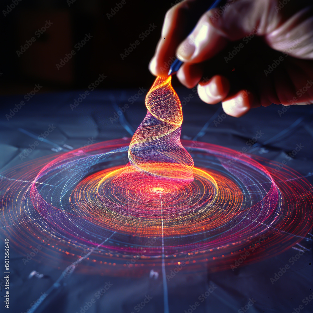 Poster abstract visual art featuring neon light trails depicting dynamic energy flows and patterns
