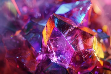 A macro shot of a colorful gemstone, showcasing the internal fractures, inclusions, and vibrant colors with incredible detail 