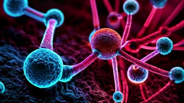 Molecules of candida auris infection, neon.