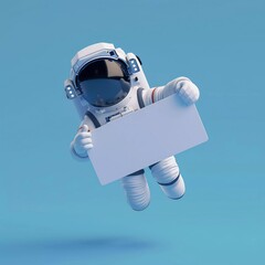 an astronout holding blank banner