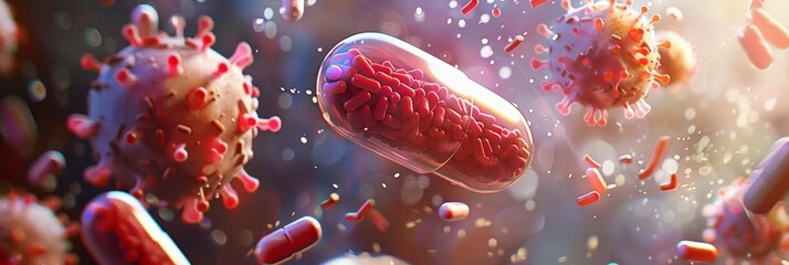 Fototapeta premium Artistic depiction of medicine capsules symbolizing the importance of antibiotics in healthcare