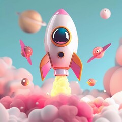 3d render of rocket in cartoon style