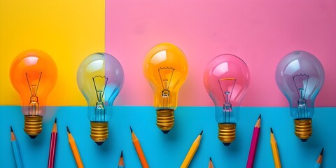 Colorful Lightbulbs and Pencils Represent Creative Learning Tools for Educators