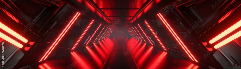 Poster a minimalist red and black geometric pattern with sharp angles and neon accents, creating a high tec