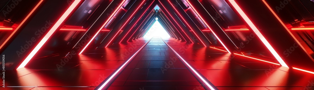 Poster a minimalist red and black geometric pattern with sharp angles and neon accents, creating a high tec