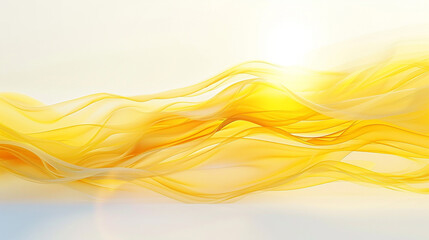 A soft sunrise yellow wave, warm and radiant, moving gently over a white background, depicted in a stunning high-resolution image.