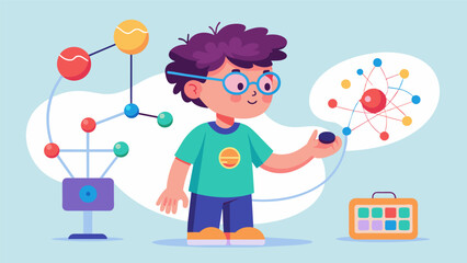 A child playing with a toy that interfaces with their quantum computing brain extensions introducing them to the wonders of quantum technology at an.