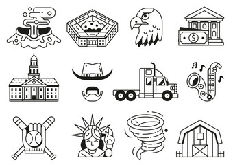 Naklejka premium USA Icons and Design Elements in Line Art
