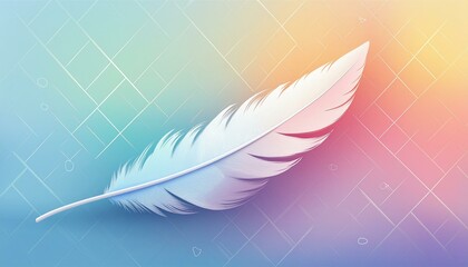 Abstract patchwork rainbow feather background. Close-up photo of fluffy white feather under misty mist of colorful pastel neon. 