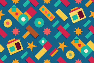Retro seamless pattern colorful nostalgic background vector design