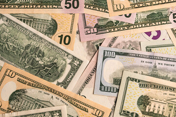 Cash of dollar note, dollar background. Lot of one hundred dollar bills close-up. dollars in wallet...