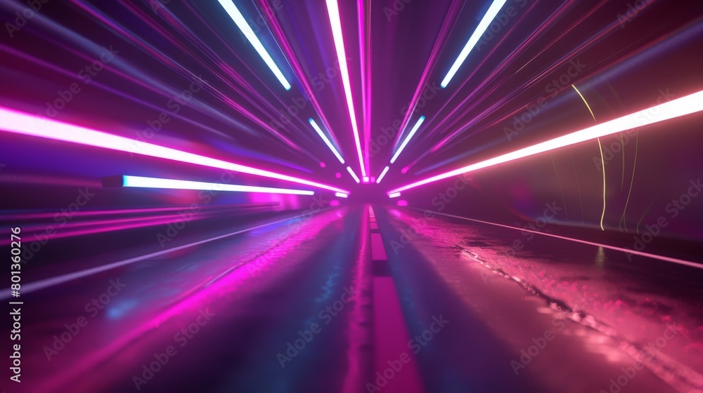 Aufkleber a neon tunnel with glowing lines rushing past the viewer at an accelerated rate, creating a disorien