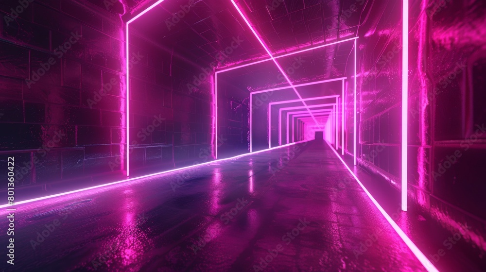 Aufkleber a neon tunnel with glowing lines rushing past the viewer at an accelerated rate, creating a disorien