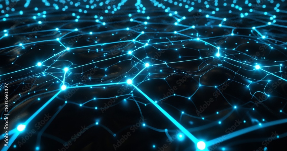 Aufkleber a network of glowing blue lines forming a digital web on a black canvas, resembling a futuristic neu