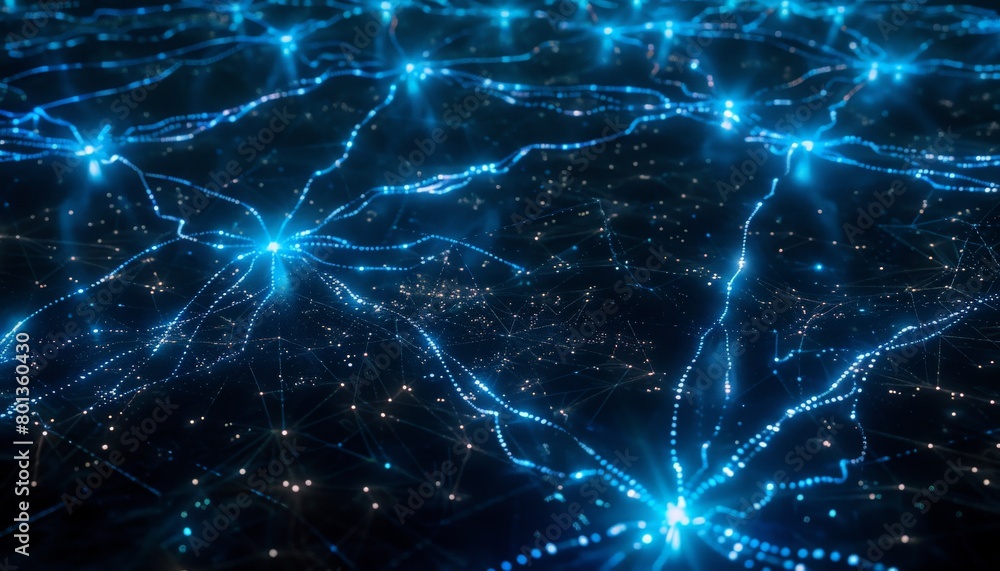 Aufkleber a network of glowing blue lines forming a digital web on a black canvas, resembling a futuristic neu