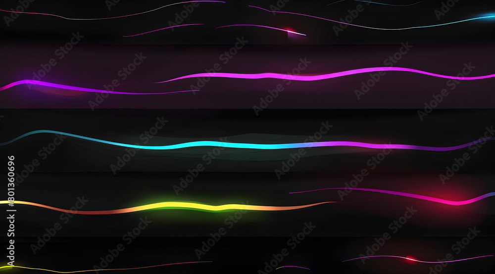 Aufkleber two lines of colorful, glowing lines that are in the middle of a black background. the lines are in 