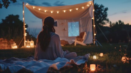 Creating a cozy setup for open-air movie nights under the stars with comfy seating and snacks