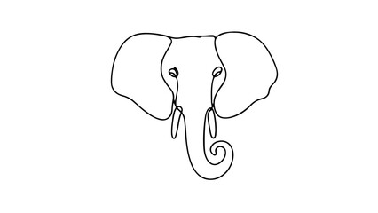 A minimalist one continuous line drawing of an elephant head