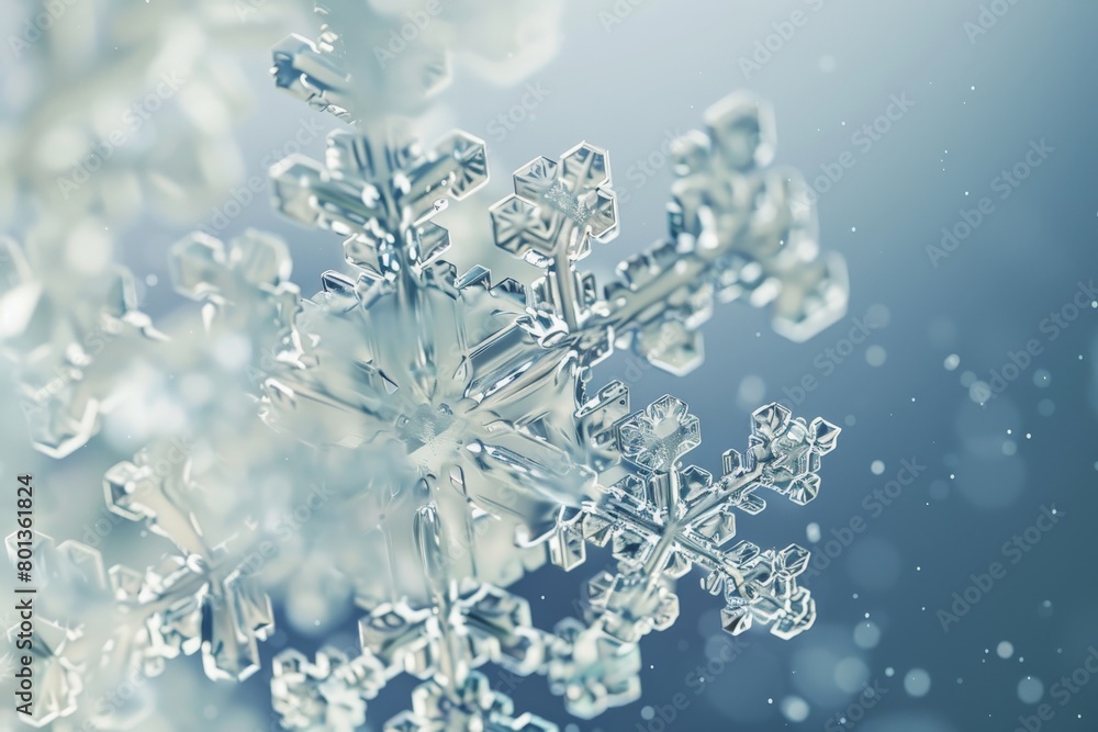 Aufkleber a photorealistic closeup of a snowflake, its intricate hexagonal structure with delicate branching p