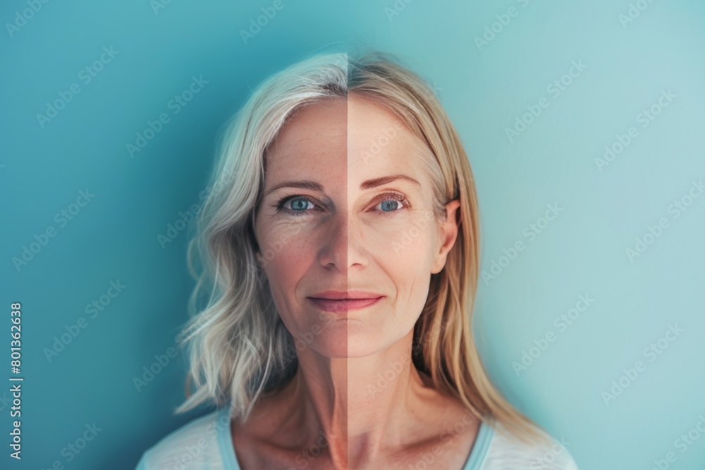 Poster aging journey and youth preservation complexities: exploring age contrasts and complexion changes in