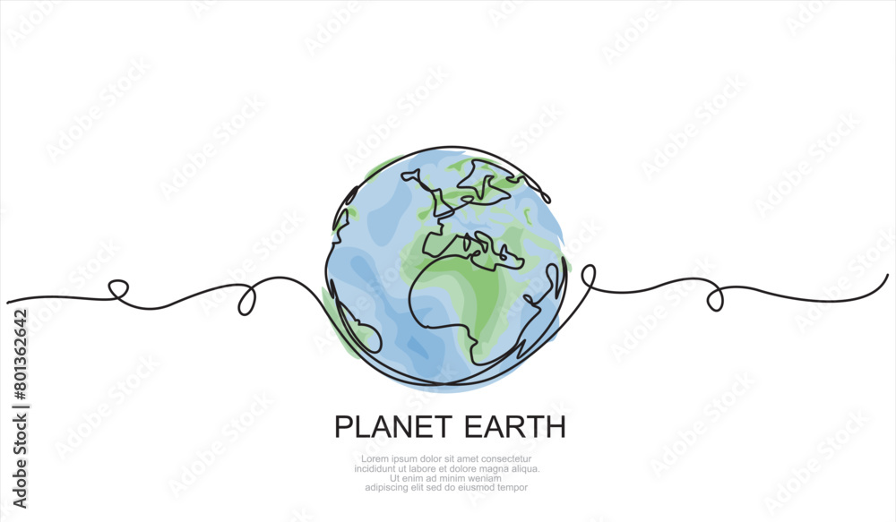 Aufkleber planet earth web banner with continuous line icon