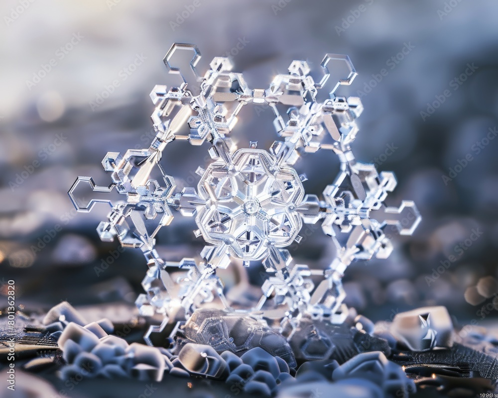 Aufkleber a photorealistic image of a snowflake, capturing the intricate hexagonal patterns and delicate branc