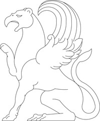Detailed vector sketch illustration of the mythological animal design of a lion with an eagle's head and wings