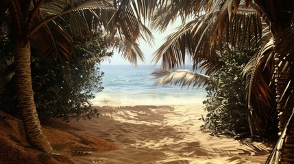 A view of the beach through the trees