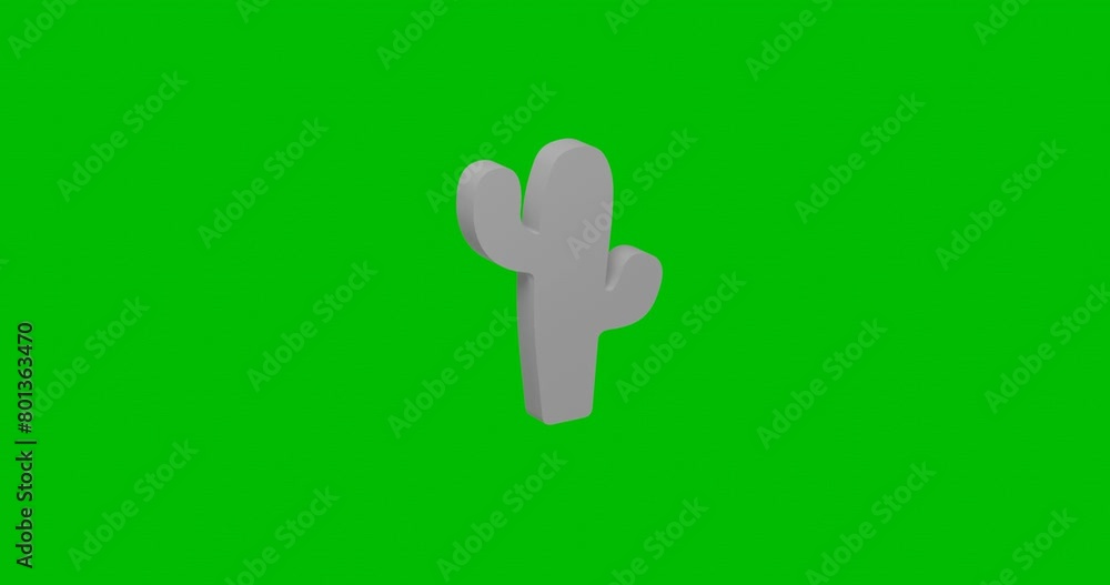 Aufkleber Animation of rotation of a white cactus symbol with shadow. Simple and complex rotation. Seamless looped 4k animation on green chroma key background