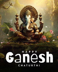 Lord ganesha sculpture on nature background. celebrate lord ganesha festival. Ganesh Chaturthi Poster Design