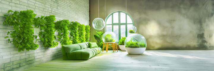 loft room with plants and glass bubbles