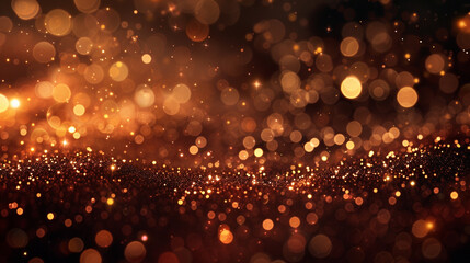 Deep Chocolate Bokeh Lights with Sparkle Glitter on Dark Abstract Background, High Resolution Image