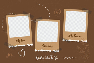 Hand drawn mood board of photos collage frame mockup background template