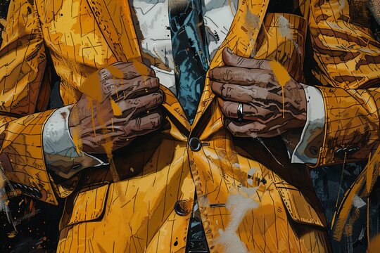 detail of golden suit of a Narcos king of drugs of mexican cartel mafia
