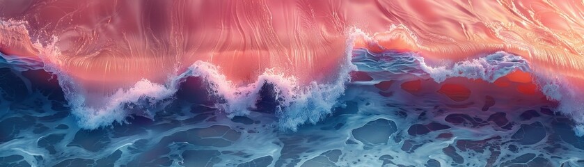 A digital painting of a breaking wave with a pink and blue color scheme.