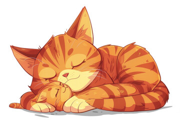 Vibrant cartoon portrayal of a loving cat mom snuggling her adorable kitten, set against a clean backdrop