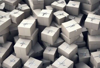 Fototapeta premium 'illustration 3d cardboard background heap parcels boxes delivery goods packages filled warehouse system transportation concept pile stack'