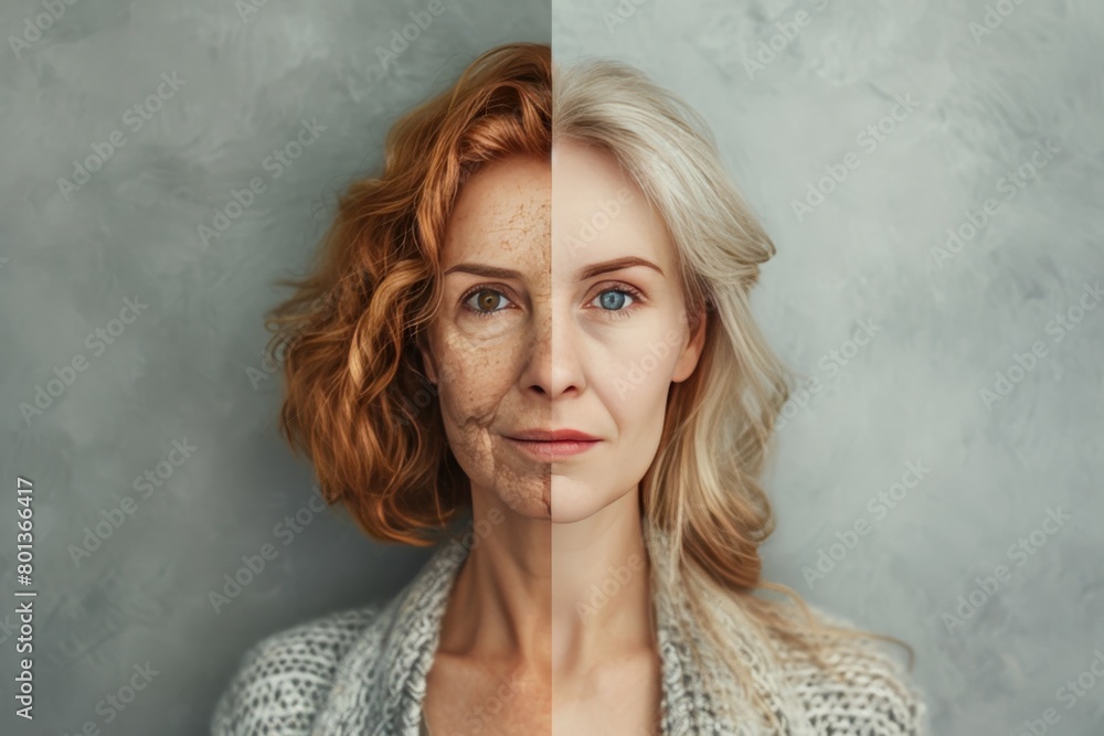 Poster aging transition portraits detailed through backgrounds: exploring face lifts in aging processes and