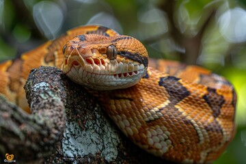 Obraz premium Boa Constrictor: Wrapped around a tree trunk with muscular body, illustrating strength