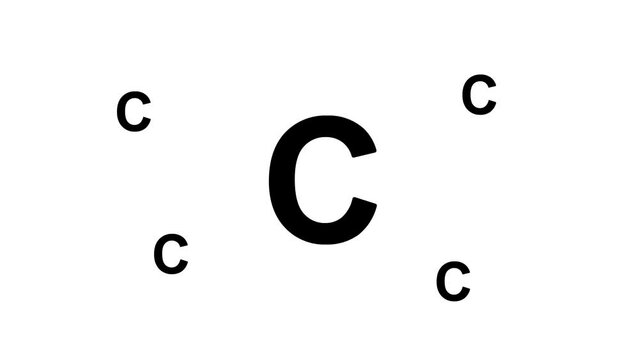Zoom in and out animation the capital letter C symbol. Large black symbol in the center and four small symbols around. Seamless looped 4k animation on white background