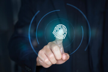 Fingerprint identification and biometric authentication concept; Security access control system
