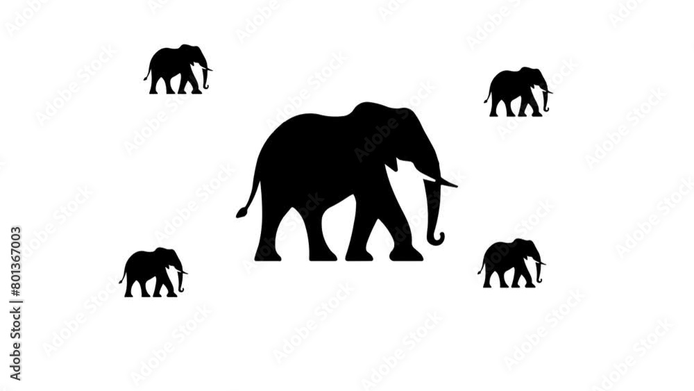 Poster zoom in and out animation the elephant symbol. large black symbol in the center and four small symbo