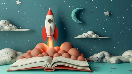 A captivating image depicting a rocket launching from an open book, symbolizing the explosive and transformative power of education