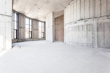 interior of the apartment without decoration in gray colors. rough finish