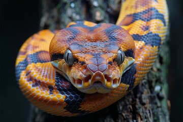 Fototapeta premium Boa Constrictor: Wrapped around a tree trunk with muscular body, illustrating strength