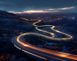Dynamic visual of a road splitting into multiple paths, with one illuminated path symbolizing the right way to success
